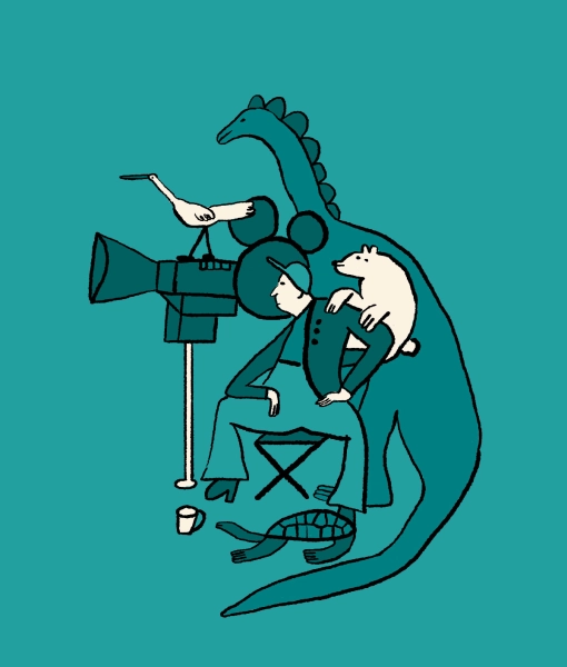 illustrazione di un regista con animali aiutanti
